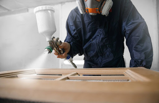 using an air brush | kitchen cabinet painting